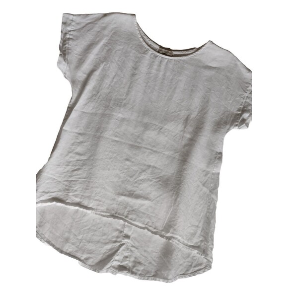 Terzo Millennio 100% Linen Tunic Button Back Top High/Low Italy White M Luxury - Picture 1 of 7